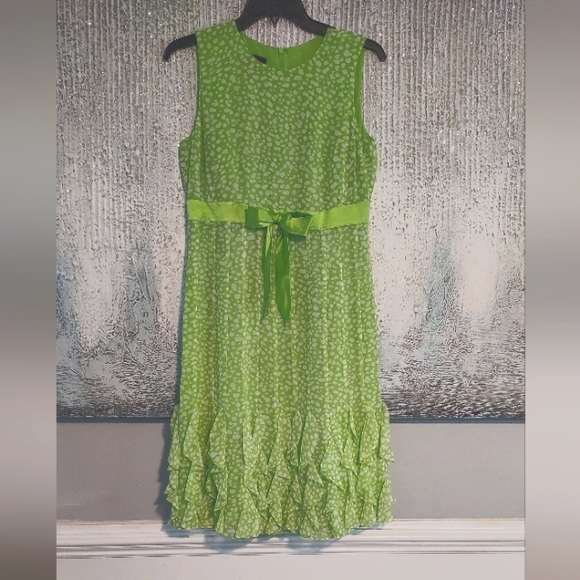 Cynthia Howie 100% Silk Green Polka-dot Sleeveless Dress with Bow Detail Sz-4 - Picture 1 of 7